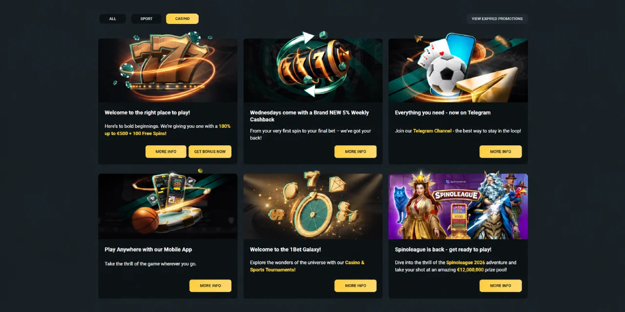 1Bet Casino bonus kampagner velkomstbonus og cashback Danmark